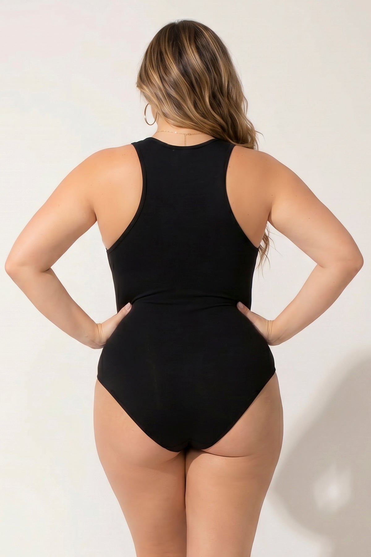 Plus Size V-Neck Bodysuit - Black