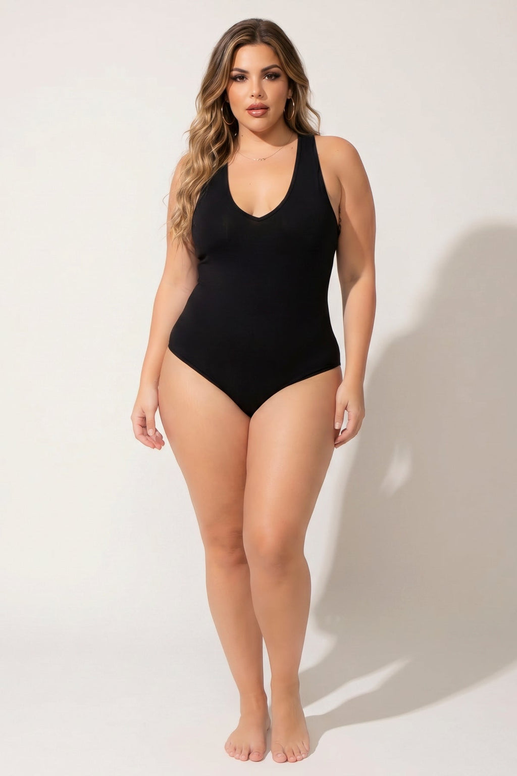 Plus Size V-Neck Bodysuit - Black
