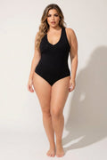 Plus Size V-Neck Bodysuit - Black