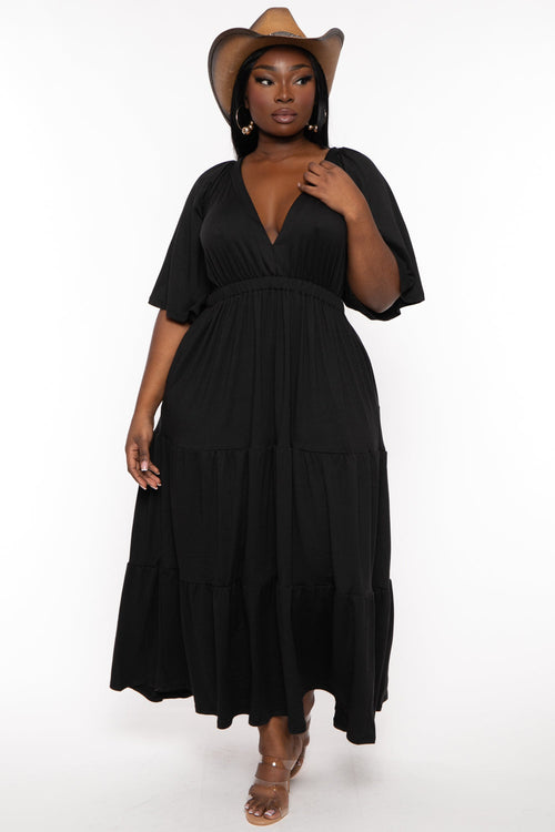 Plus Size Ariella Tiered Maxi  Dress - Black