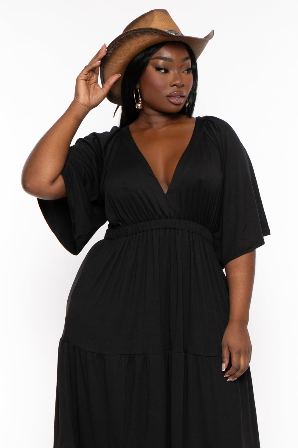 Plus Size Ariella Tiered Maxi  Dress - Black