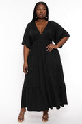 Plus Size Ariella Tiered Maxi  Dress - Black