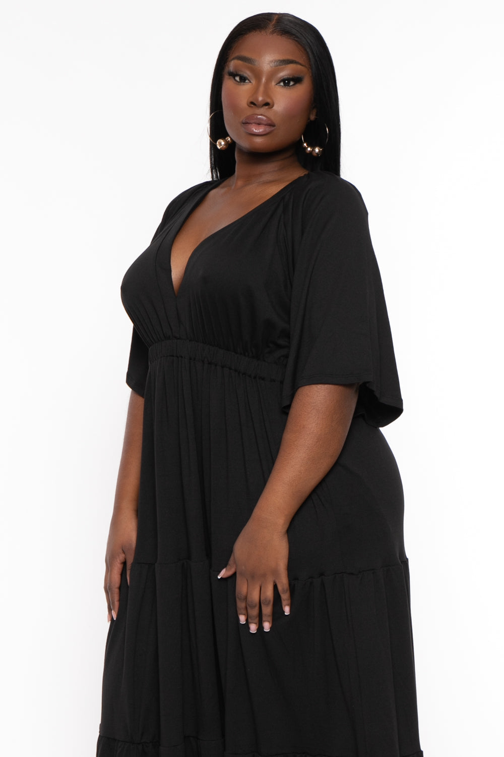 Plus Size Ariella Tiered Maxi  Dress - Black