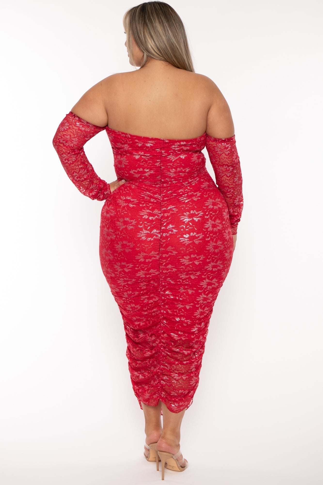 Plus Size Aaliyah Lurex Mesh Midi Dress -Red