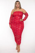 Plus Size Aaliyah Lurex Mesh Midi Dress -Red