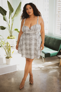 Plus Size Alizee Pearl Button Flare Dress- Black