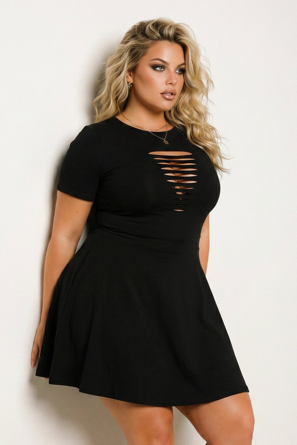 Plus Size Amaira Destructed Flare Dress - Black