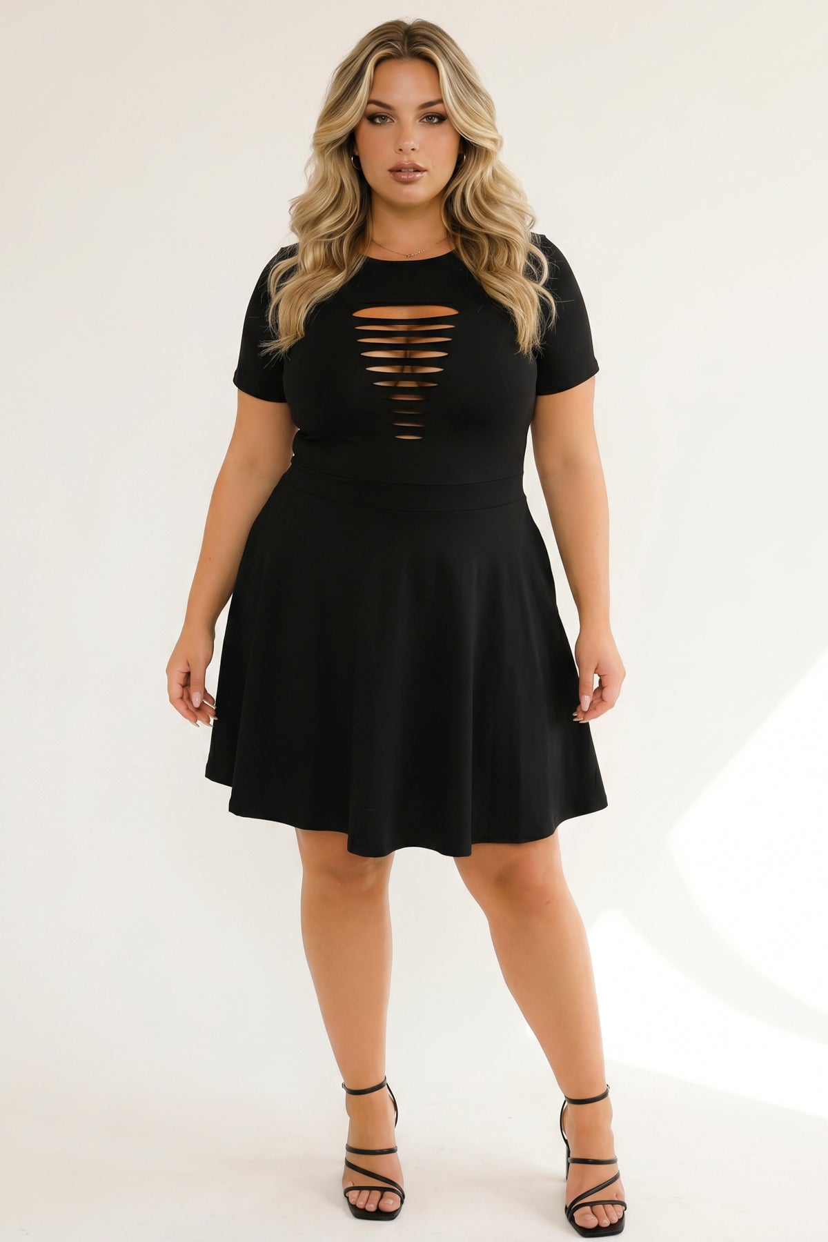 Plus Size Amaira Destructed Flare Dress - Black