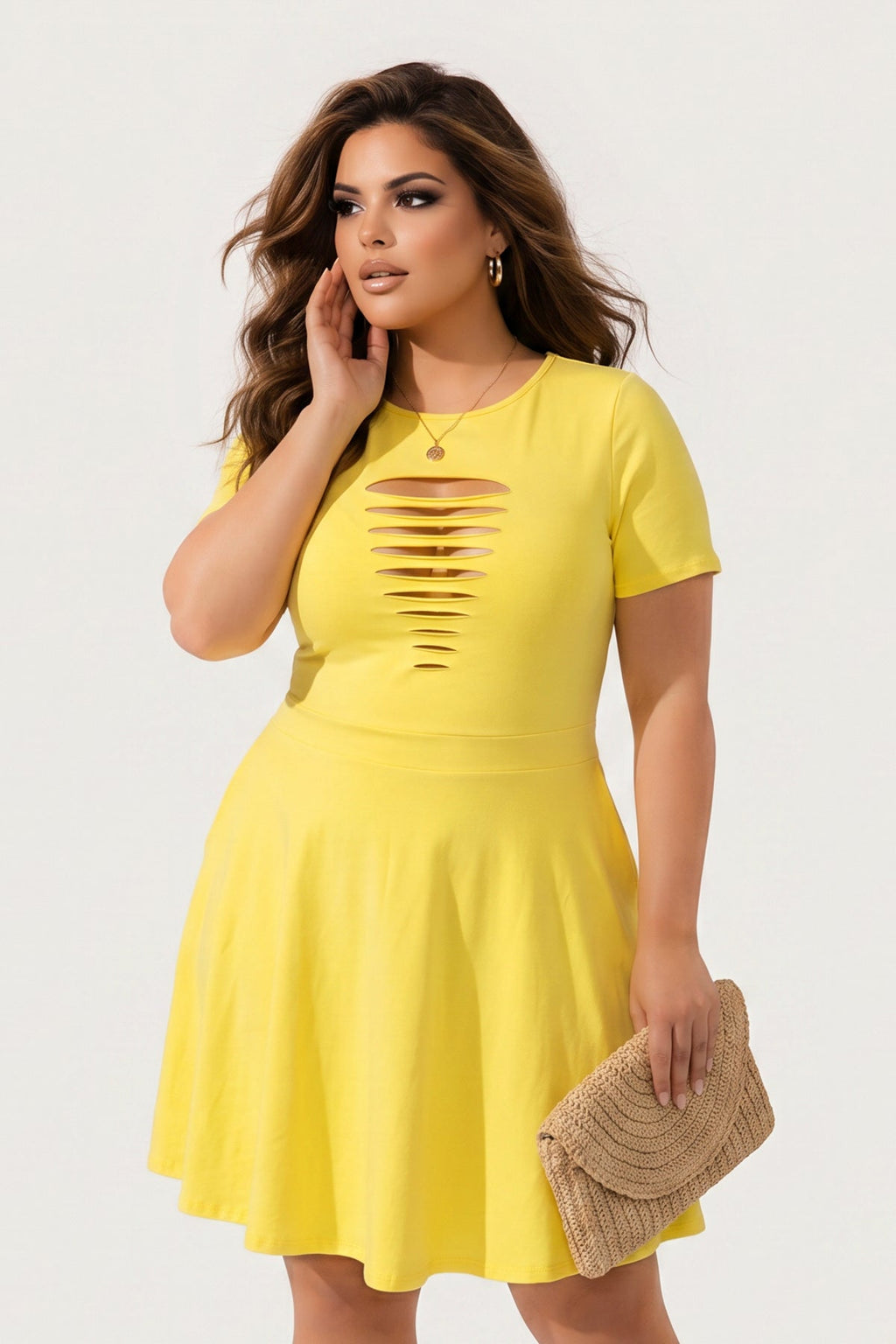 Plus Size Amaira Destructed Flare Dress - Yellow
