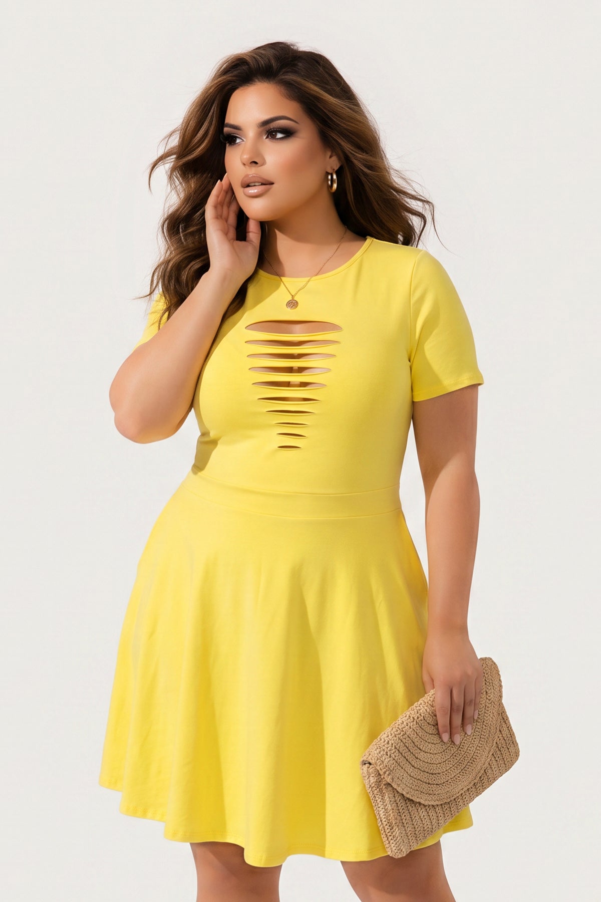 Plus Size Amaira Destructed Flare Dress - Yellow