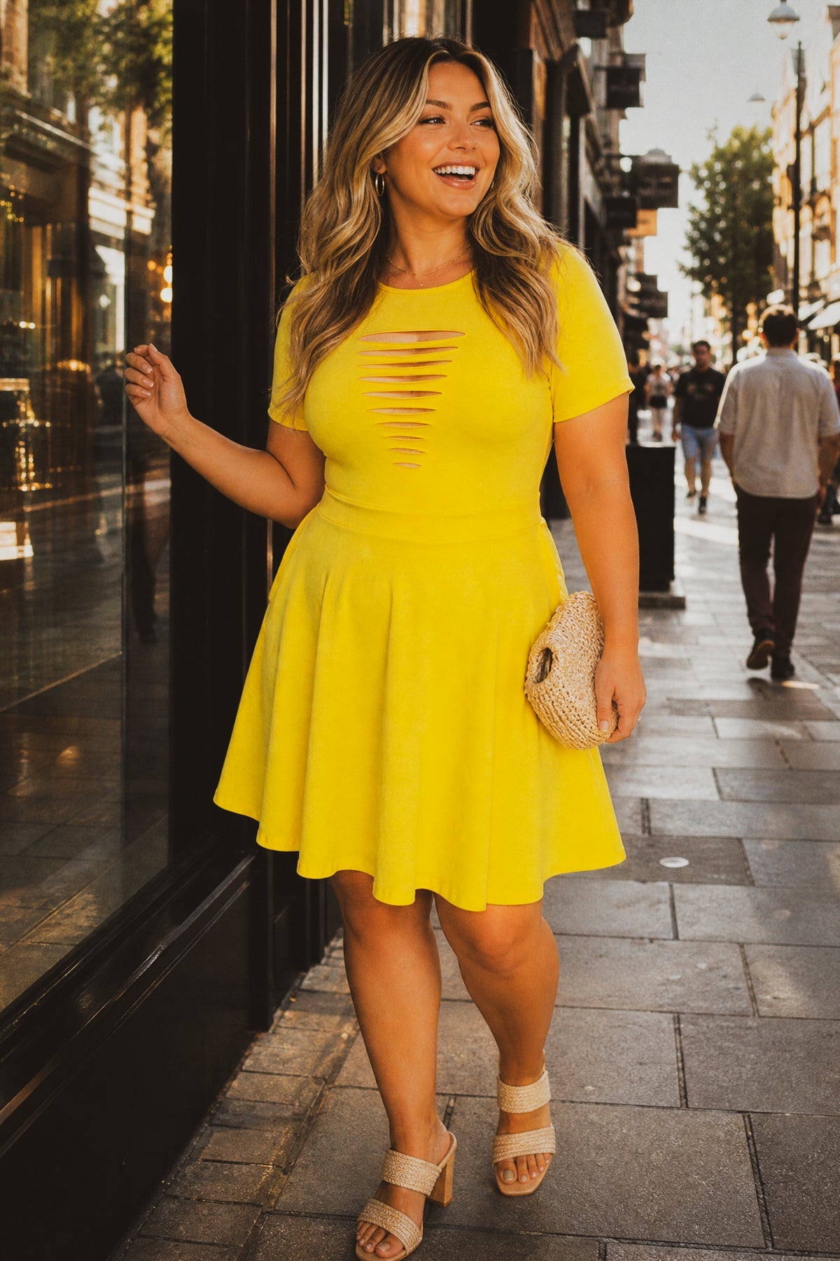 Plus Size Amaira Destructed Flare Dress - Yellow
