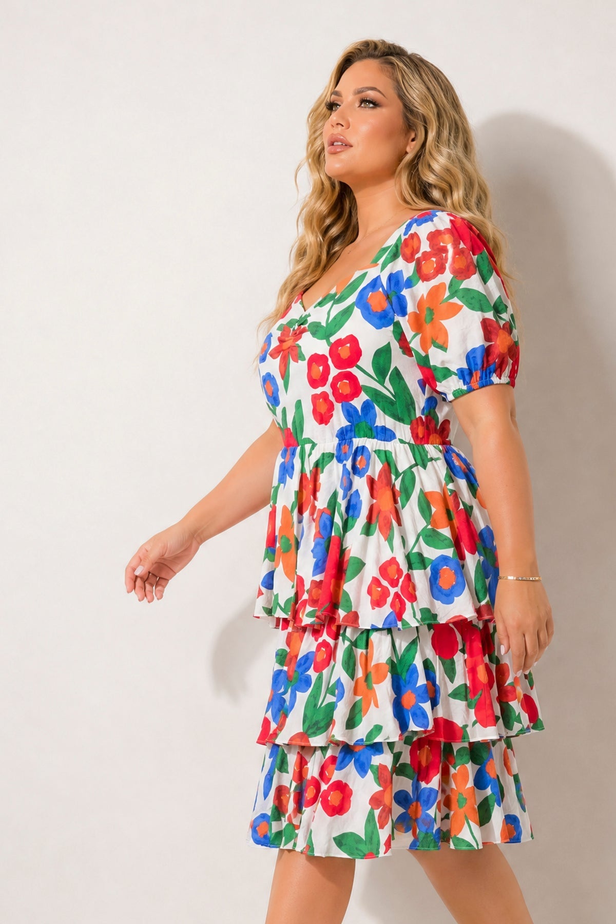 Plus Size Amalia Floral Tiered Dress - Ivory