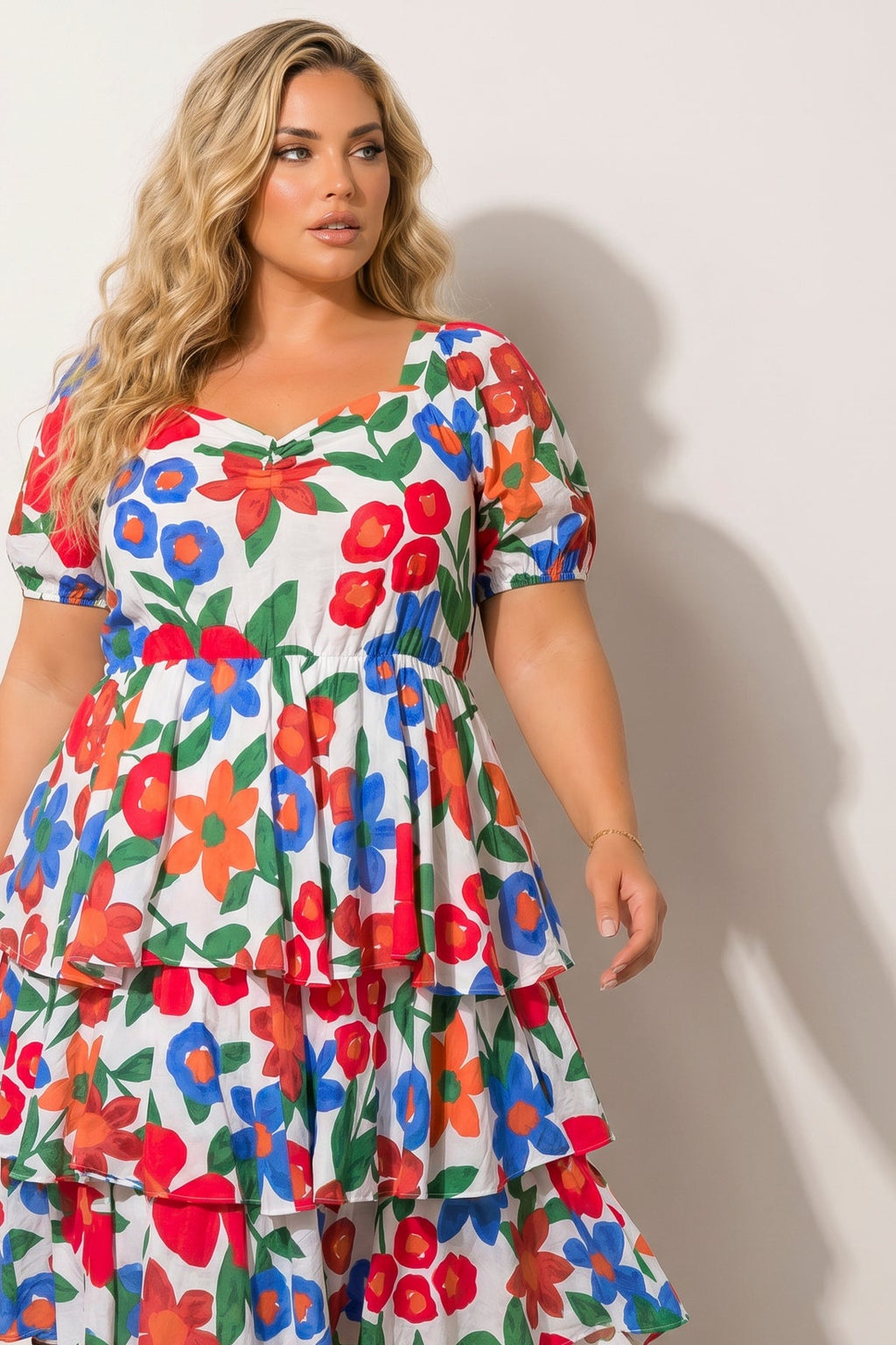 Plus Size Amalia Floral Tiered Dress - Ivory
