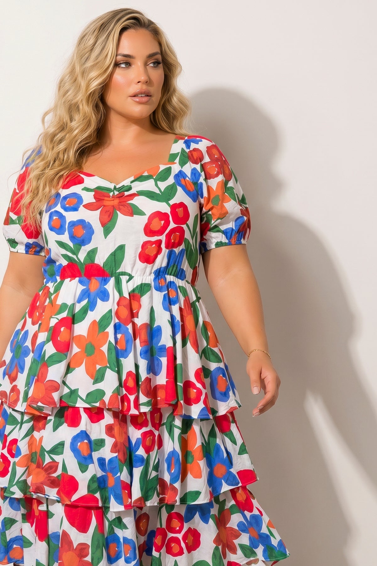 Plus Size Amalia Floral Tiered Dress - Ivory