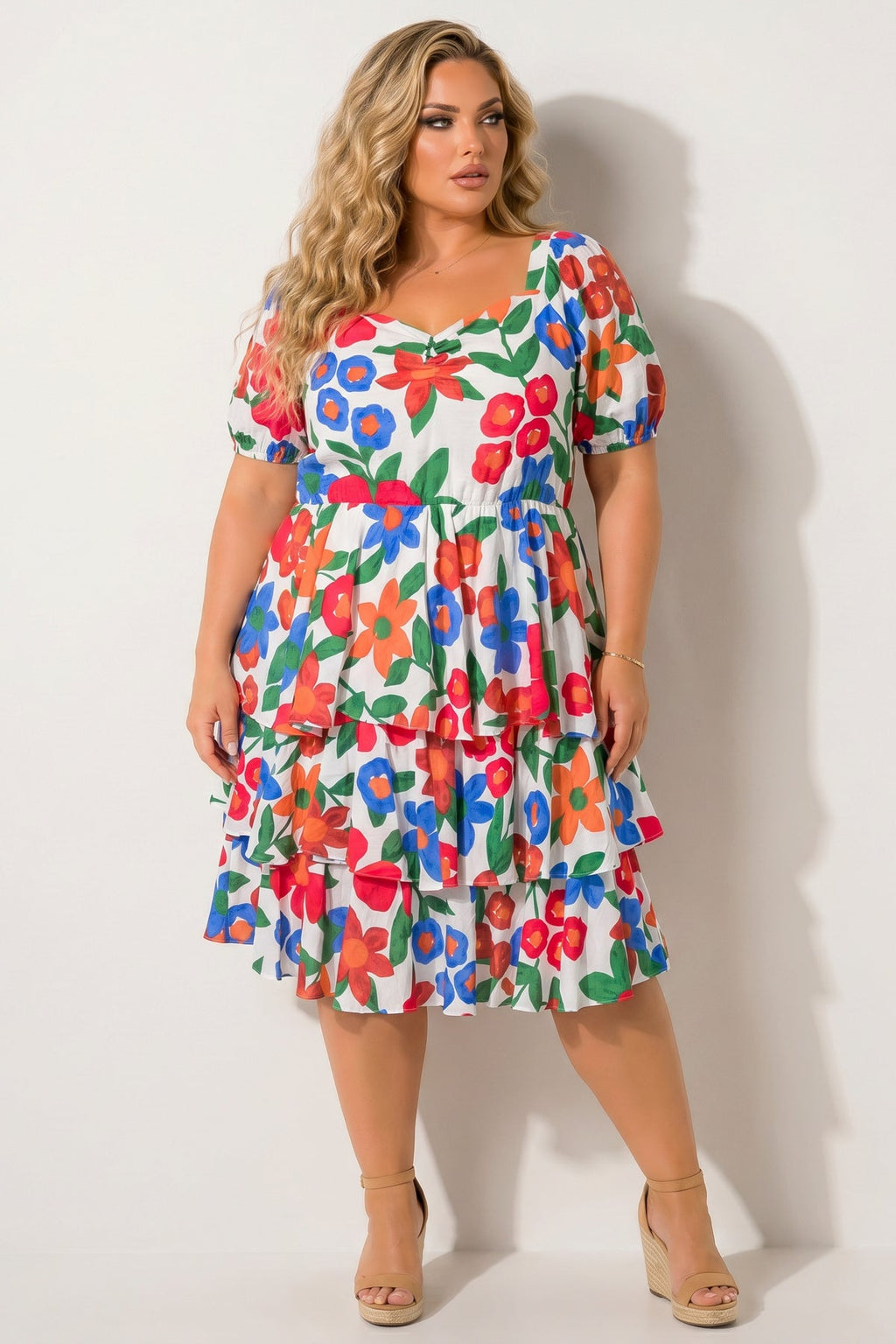 Plus Size Amalia Floral Tiered Dress - Ivory