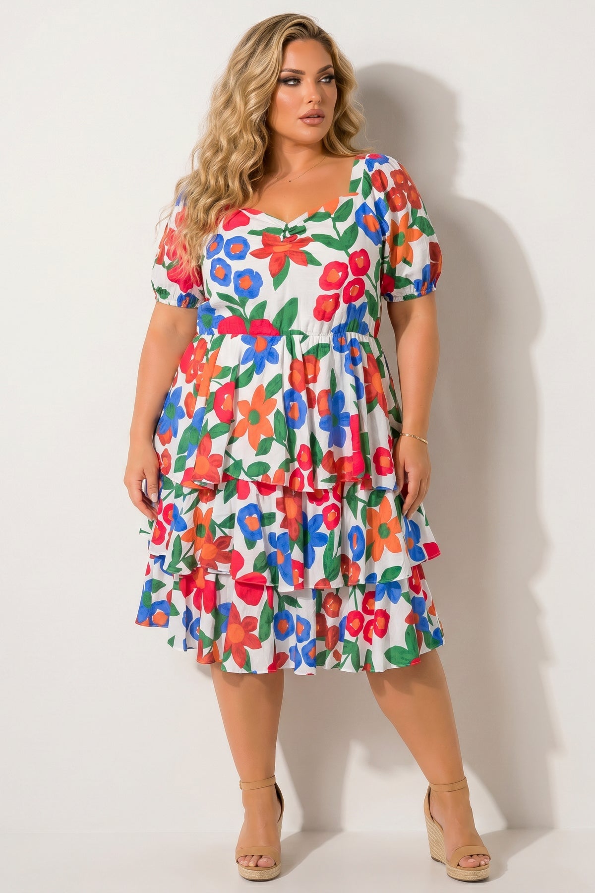 Plus Size Amalia Floral Tiered Dress - Ivory