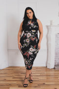 Plus Size Ameri Floral Bodycon Dress- Black