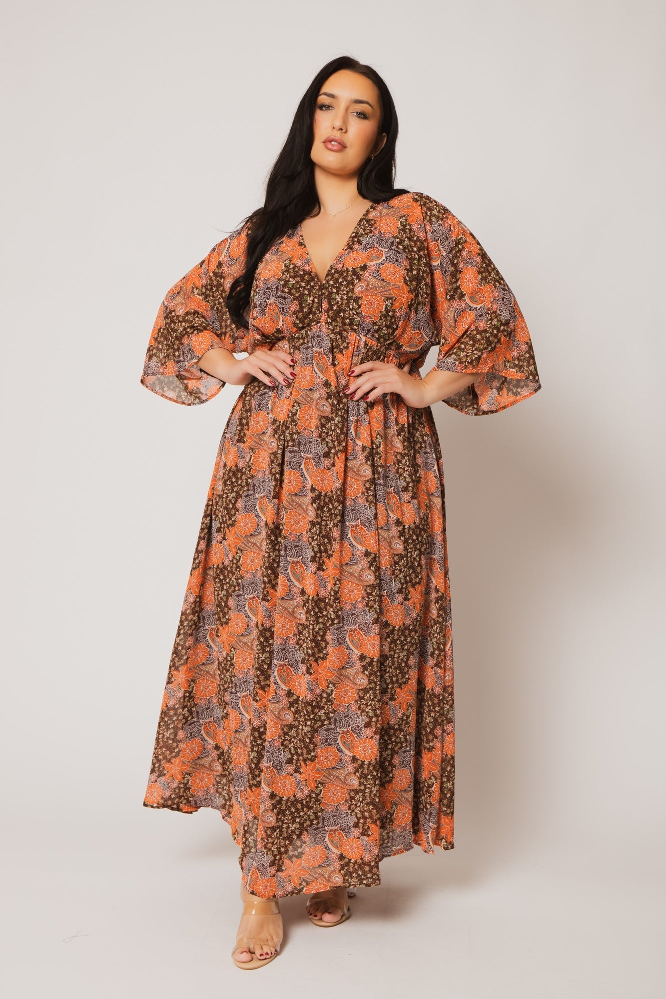 Plus Size Anastasia Bloom Dress - Brown