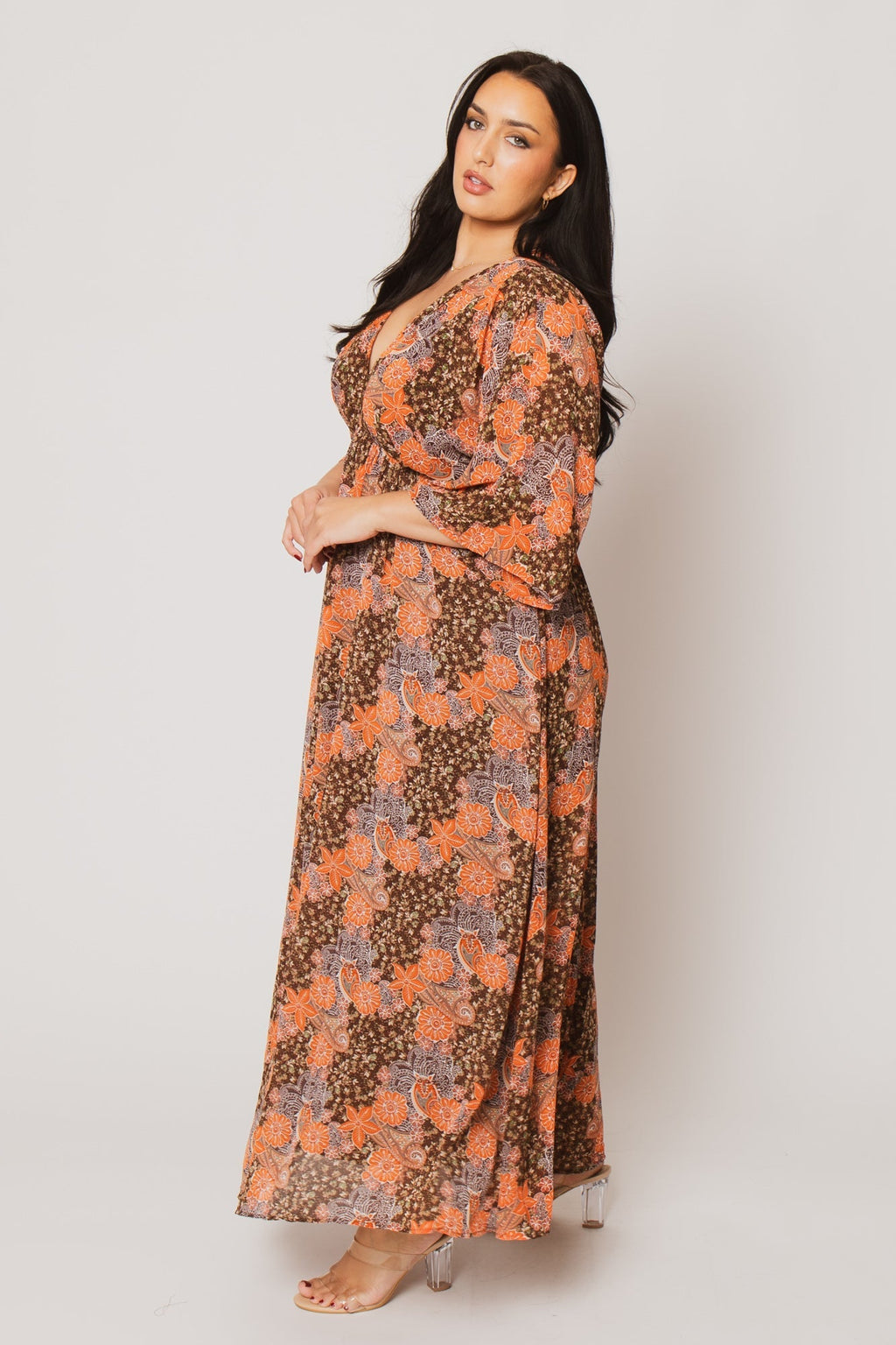 Plus Size Anastasia Bloom Dress - Brown