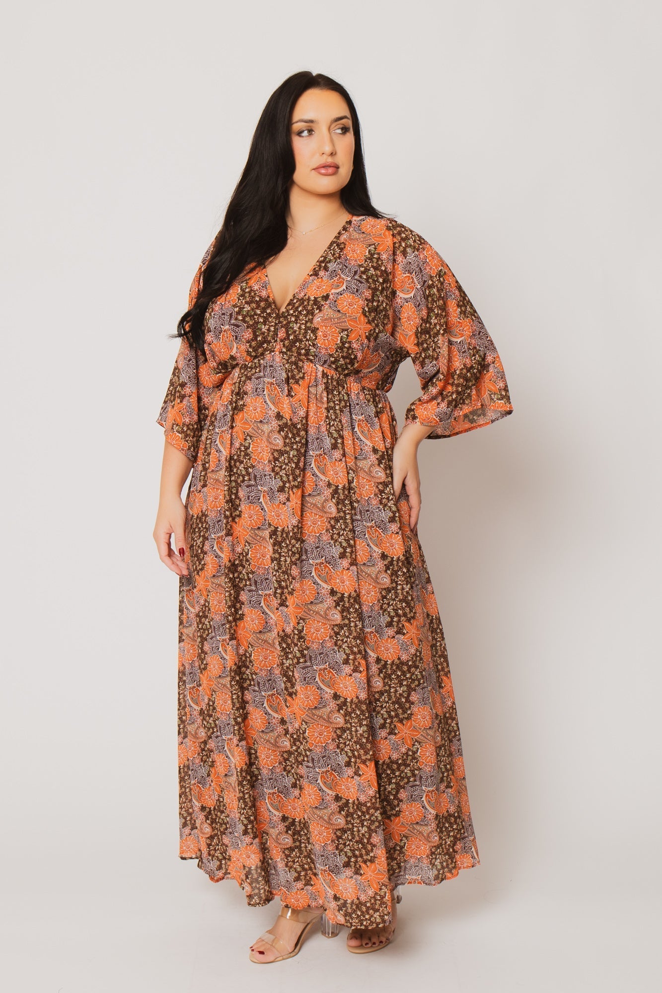 Plus Size Anastasia Bloom Dress - Brown