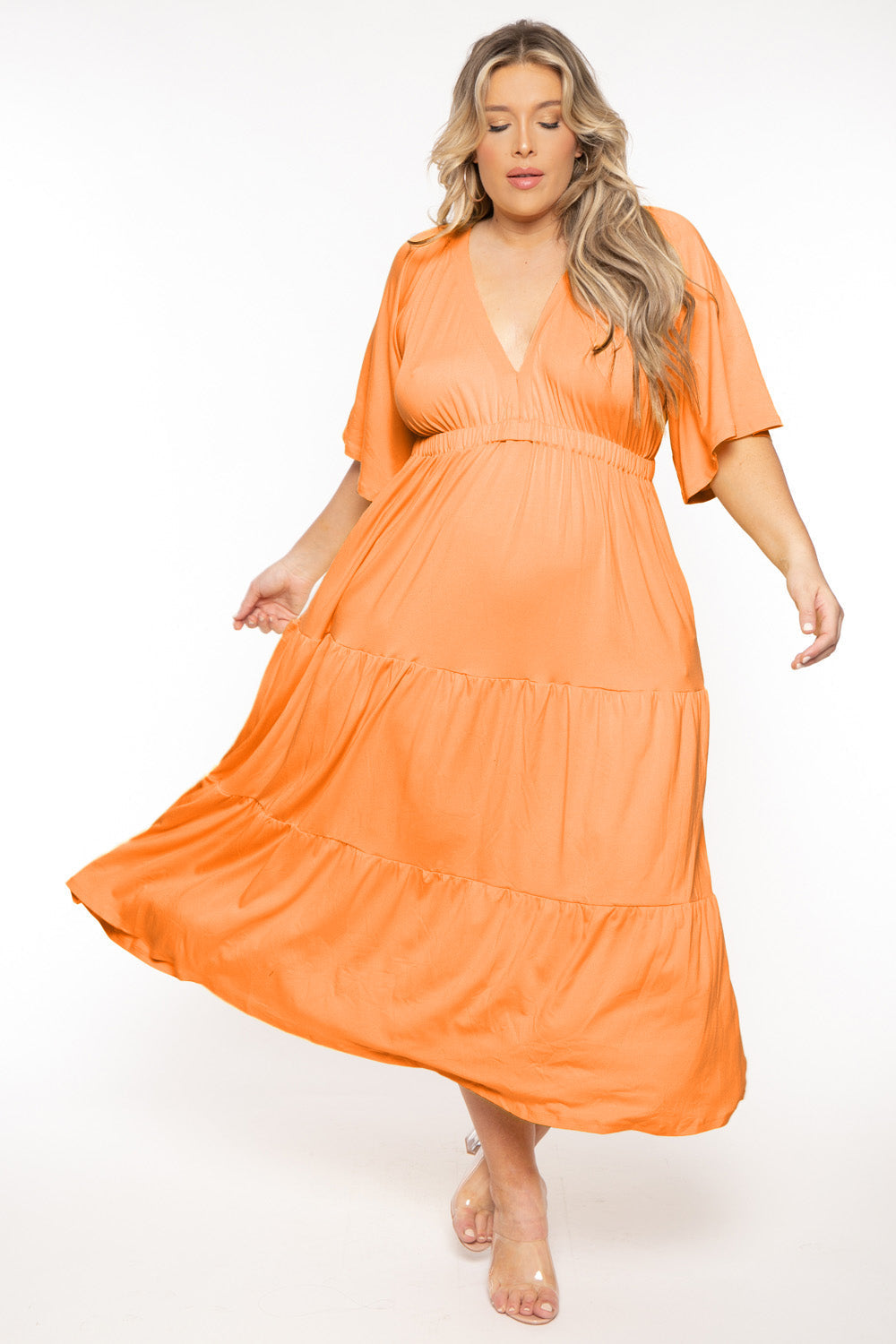 Plus Size Ariella Tiered Maxi  Dress - Orange