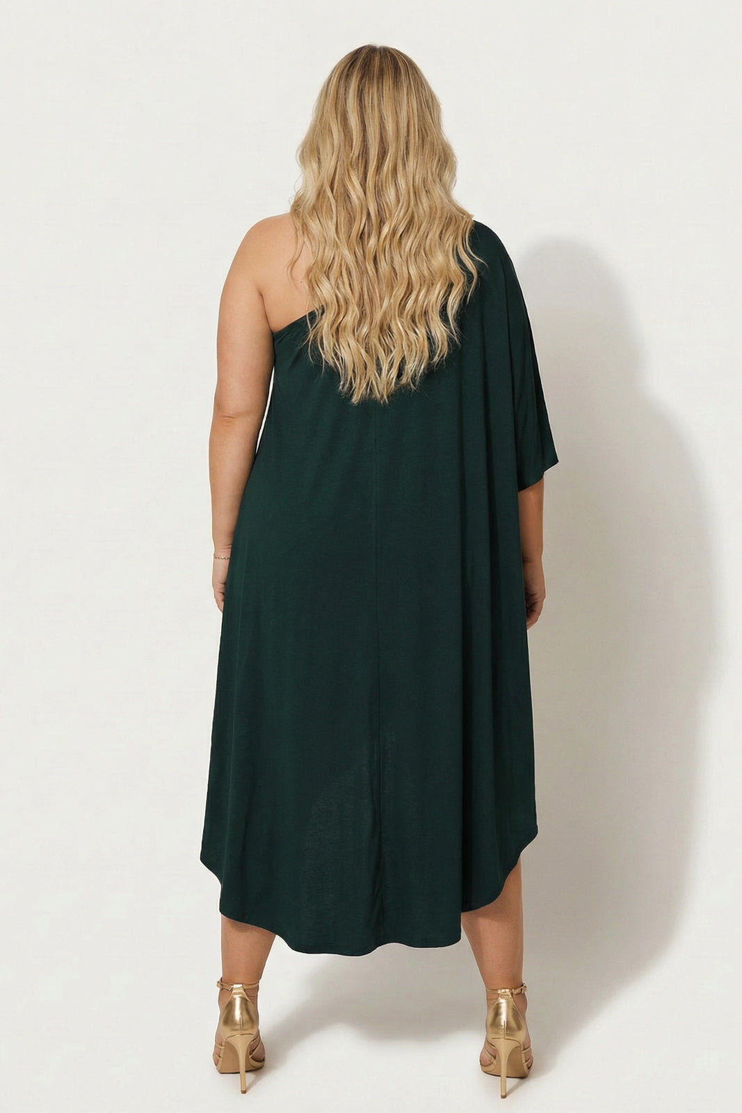 Plus Size Asymmetric Draped Dress - Hunter Green