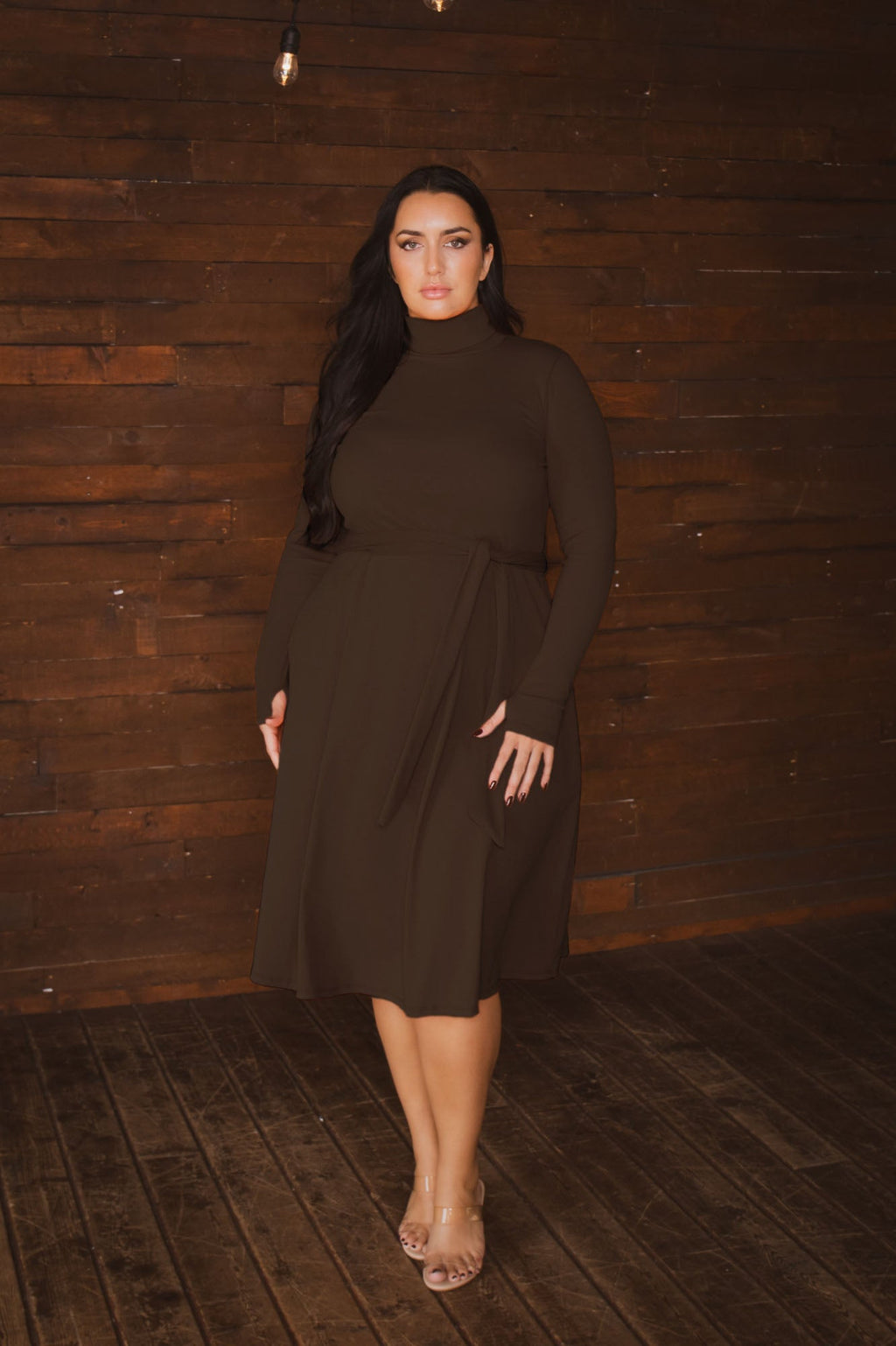 Plus Size Audrey Turtleneck Knit Dress  - Brown