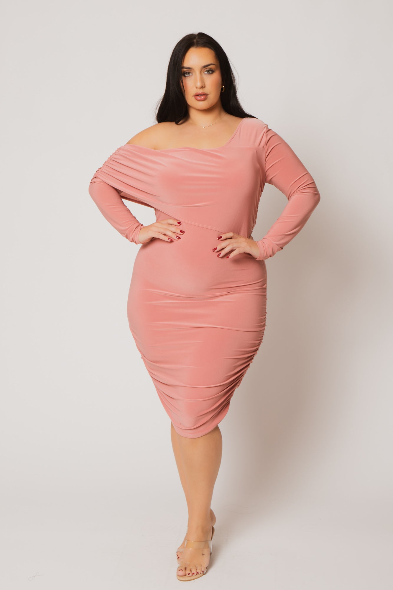 Plus Size Ava Ruched Bodycon Dress - Pink