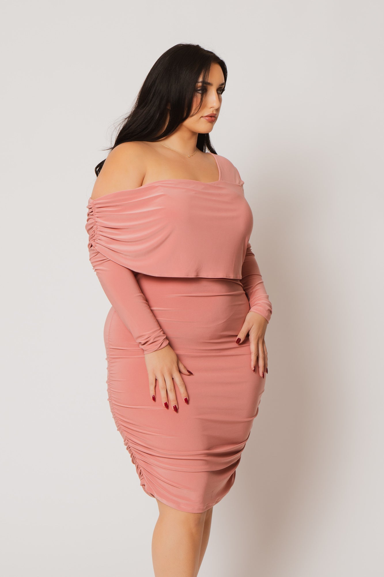 Plus Size Ava Ruched Bodycon Dress - Pink