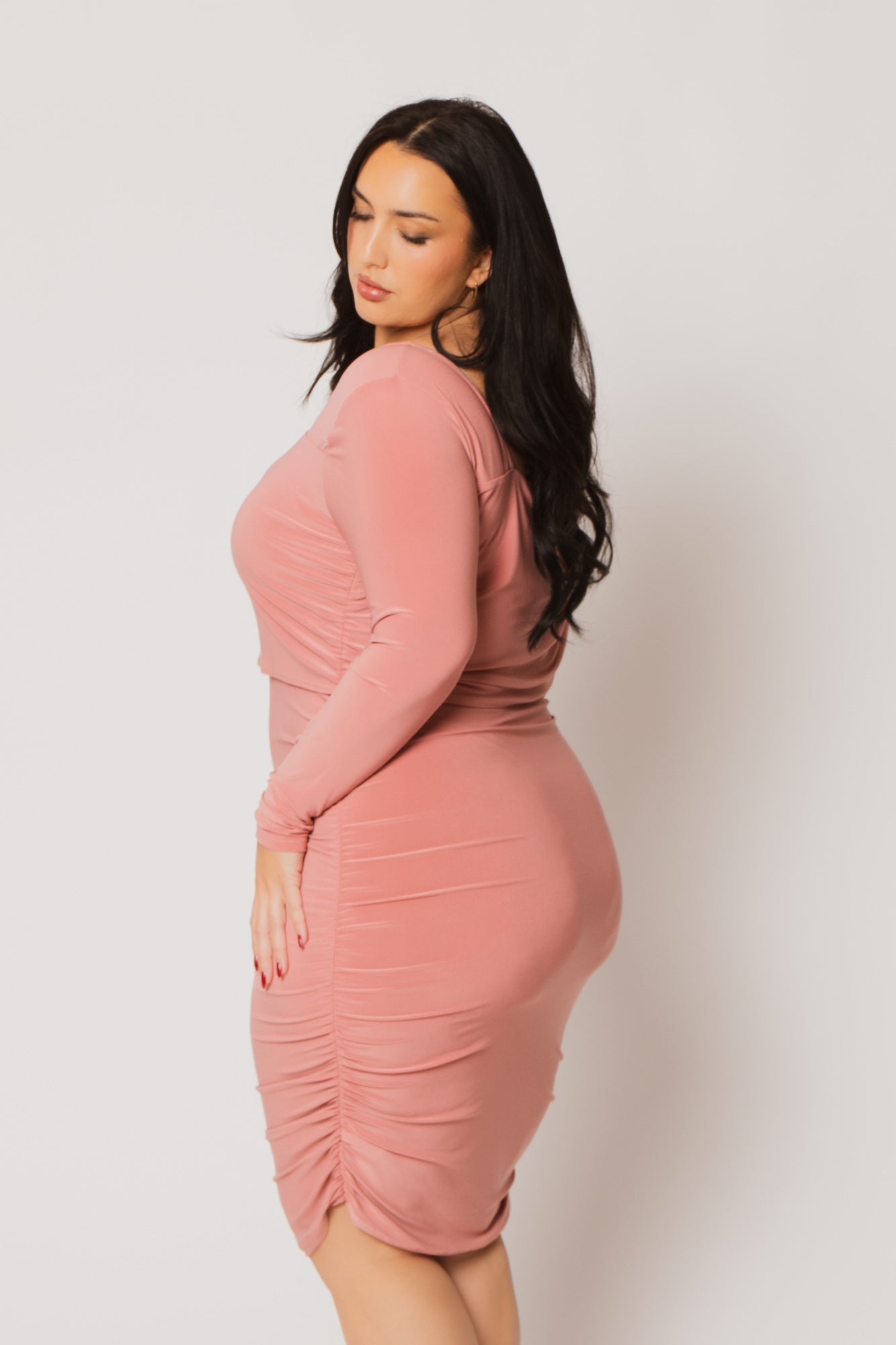 Plus Size Ava Ruched Bodycon Dress - Pink