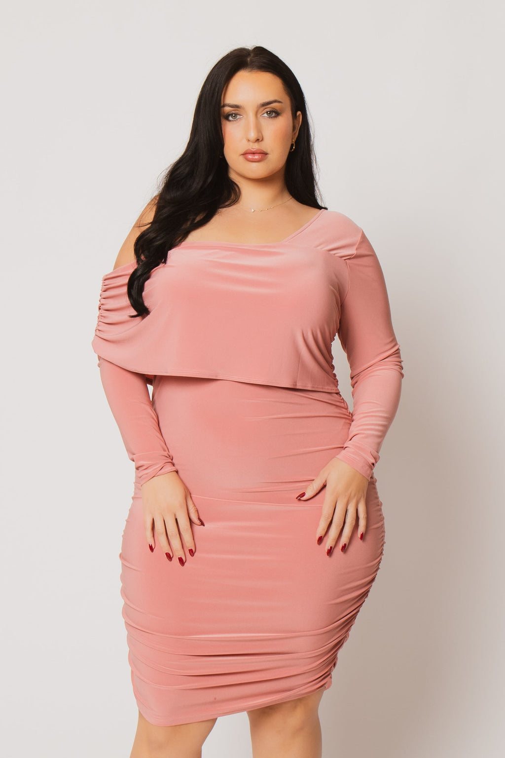 Plus Size Ava Ruched Bodycon Dress - Pink