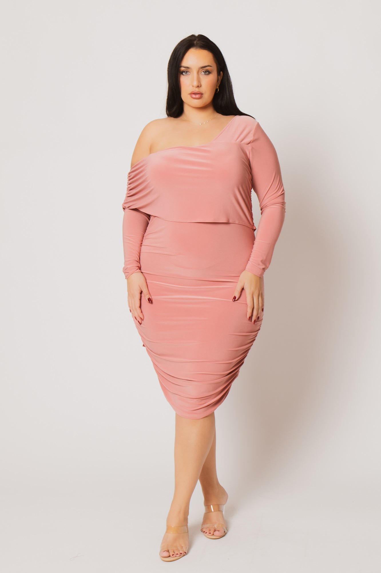 Plus Size Ava Ruched Bodycon Dress - Pink