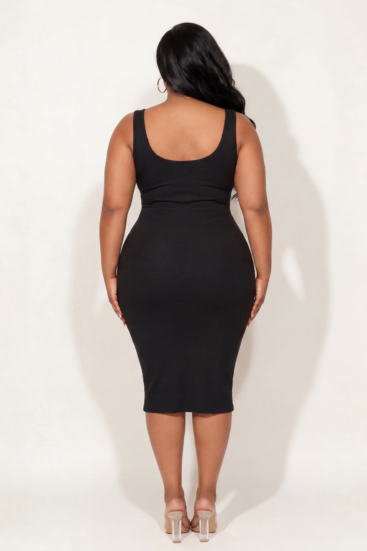 Plus Size Basic Tank Rib Dress - Black