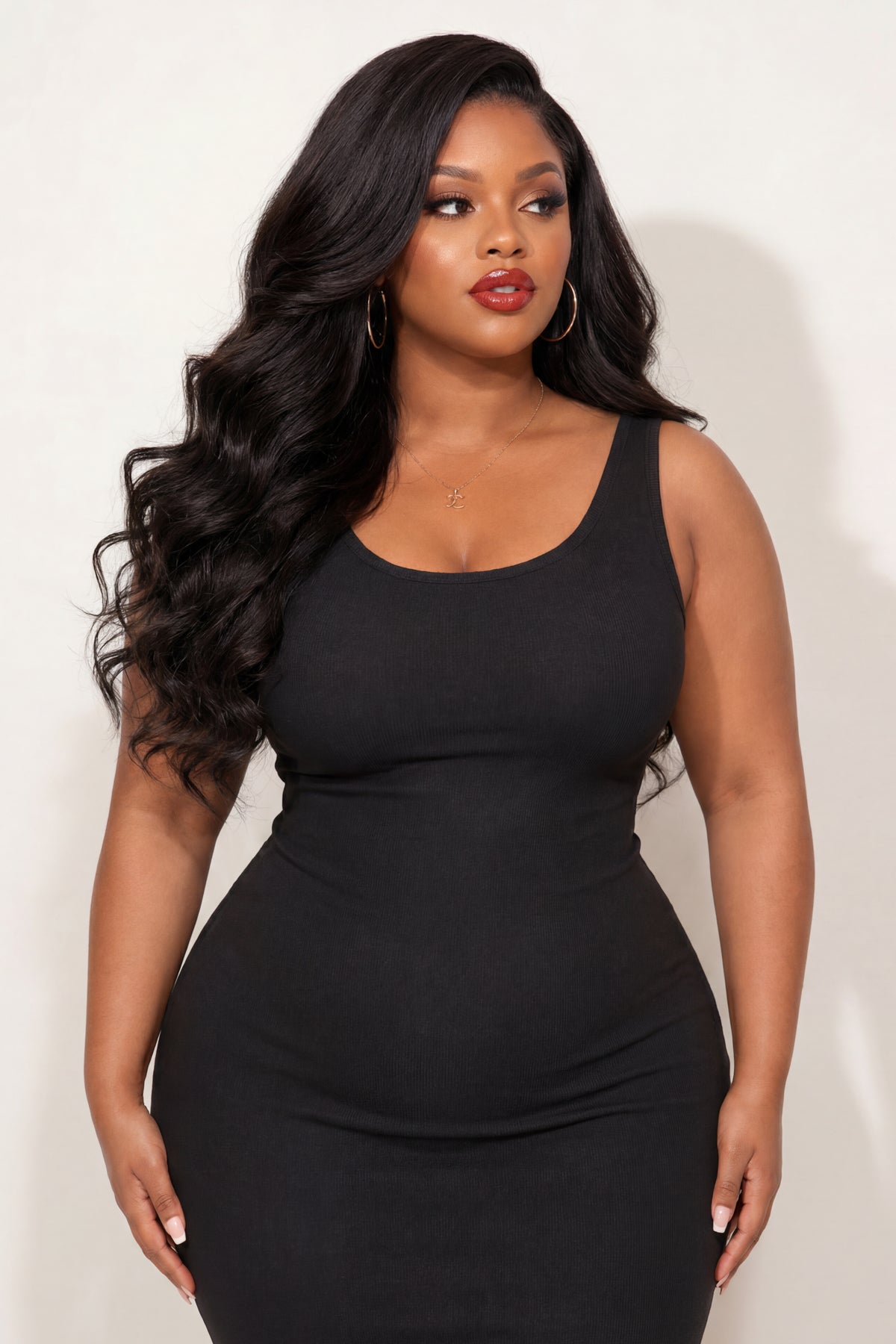Plus Size Basic Tank Rib Dress - Black