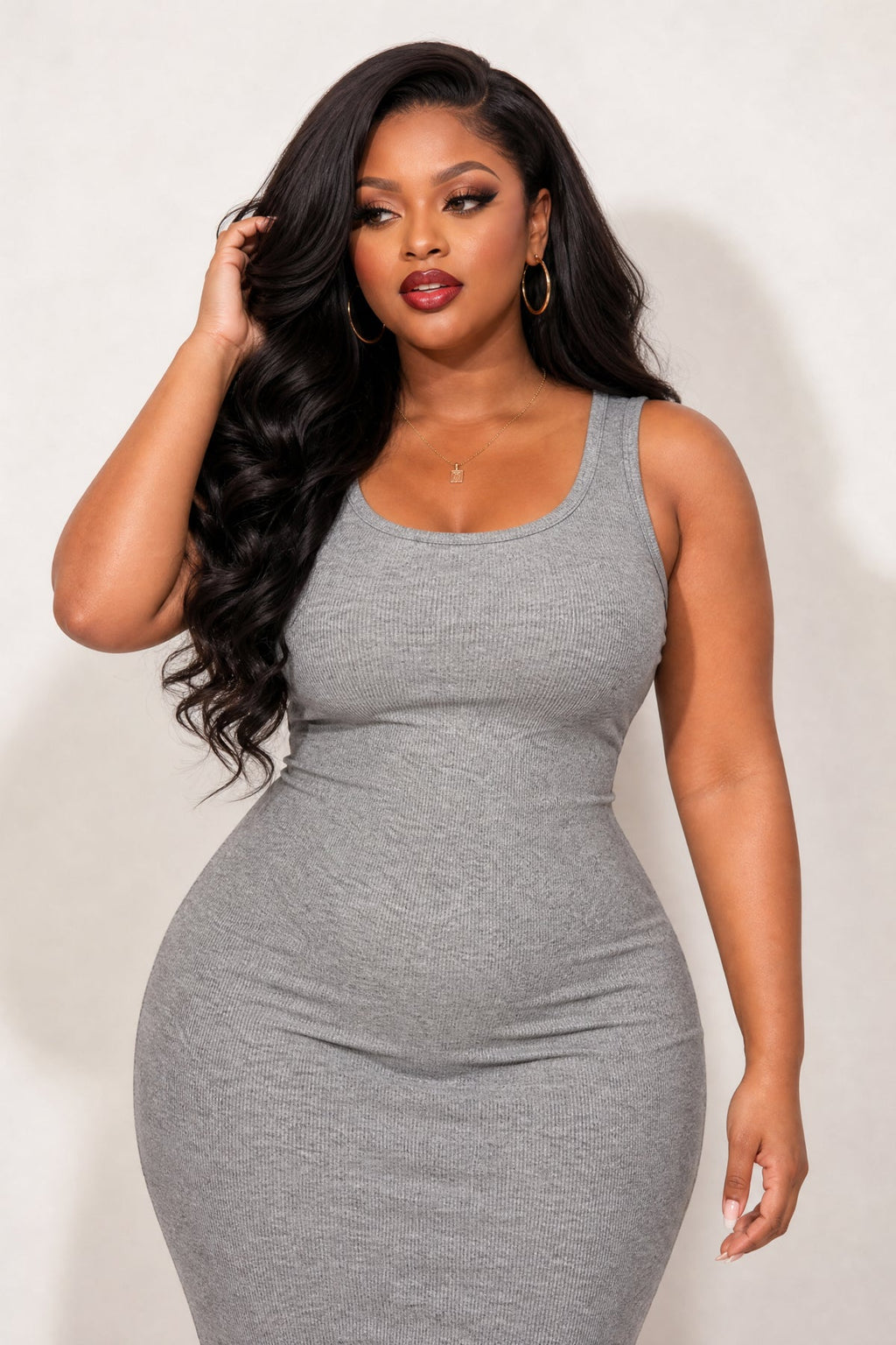 Plus Size Basic Tank Rib Dress - Heather Grey