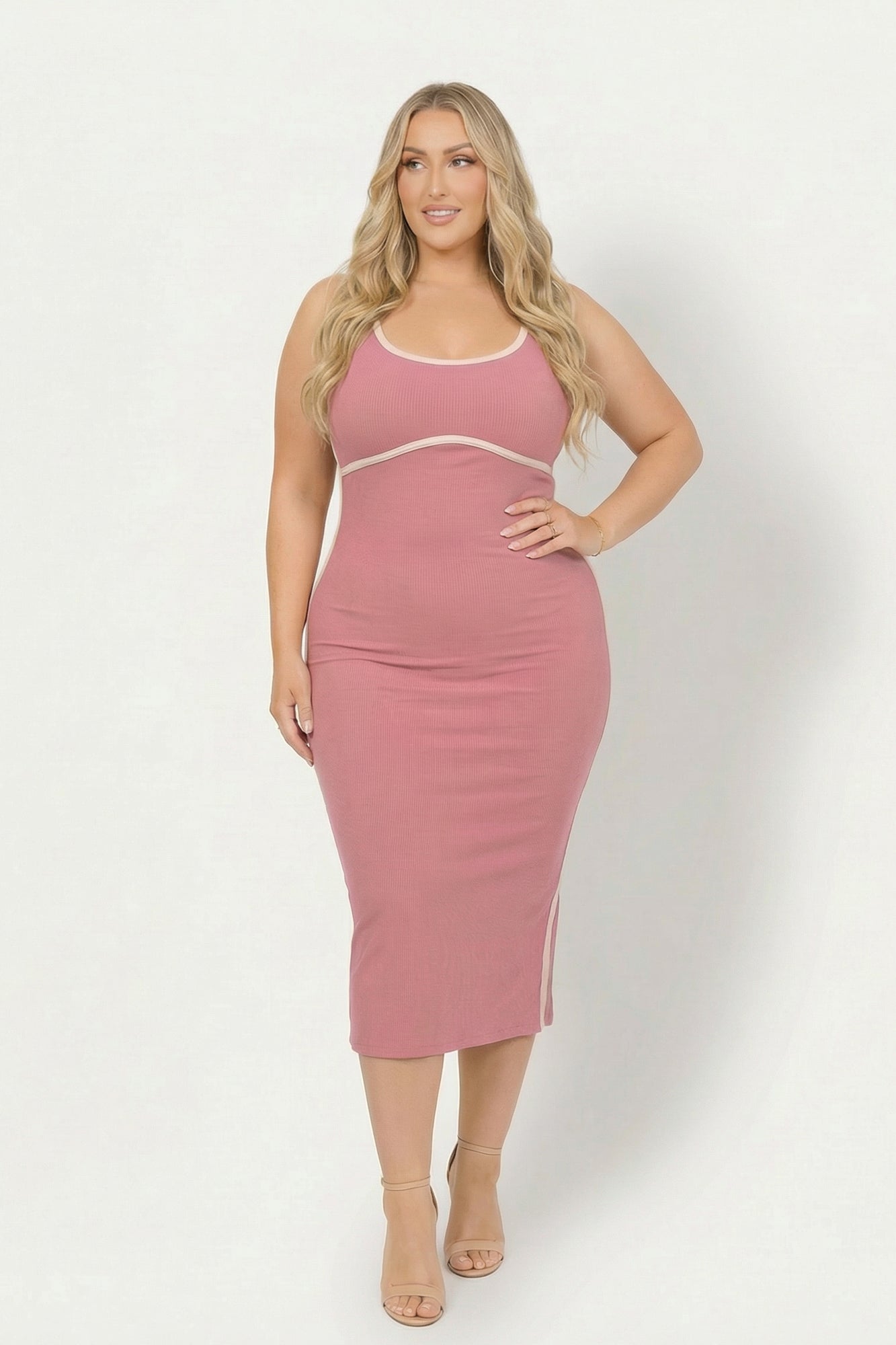 Plus Size Bold Lines Bodycon Dress - Mauve