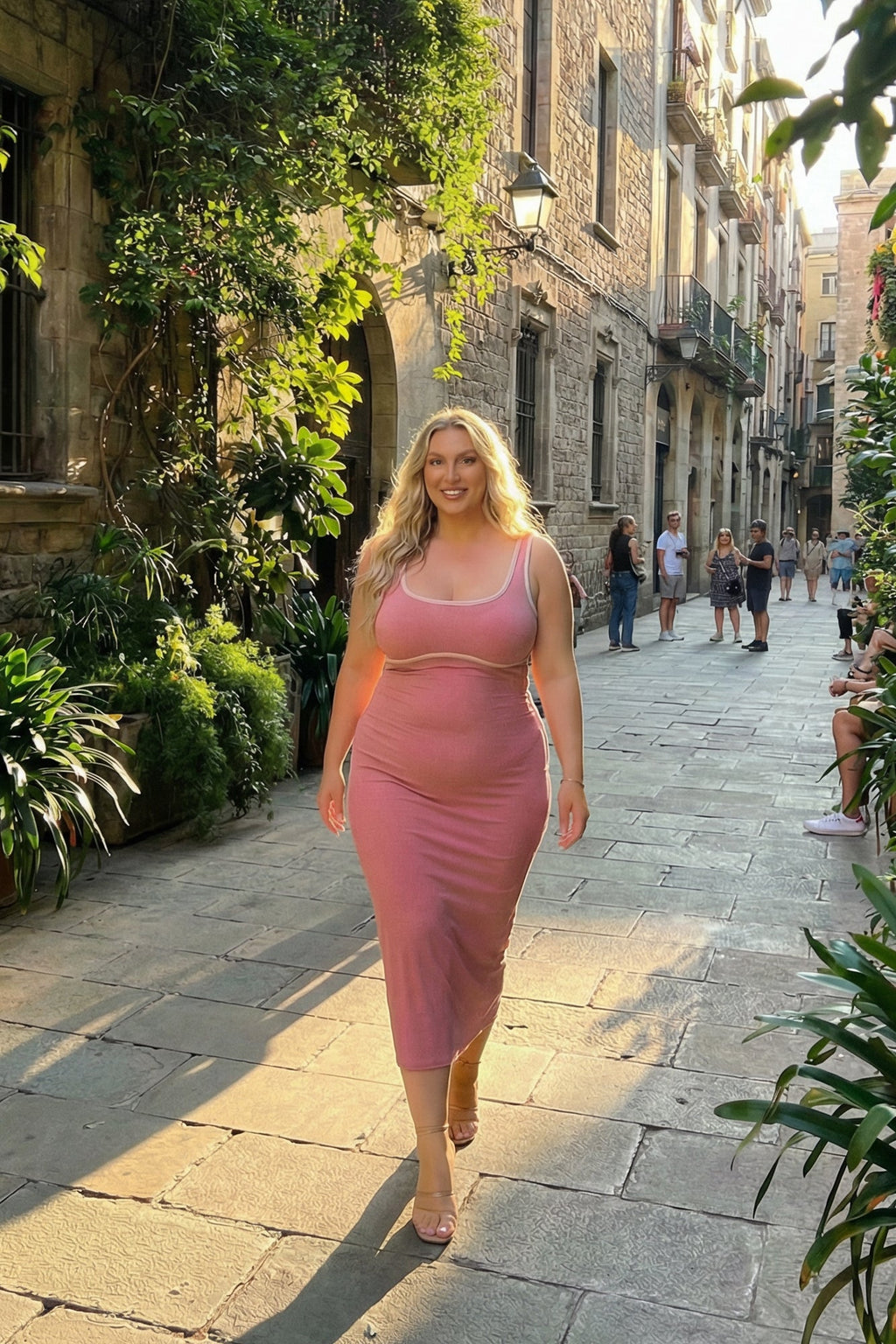 Plus Size Bold Lines Bodycon Dress - Mauve