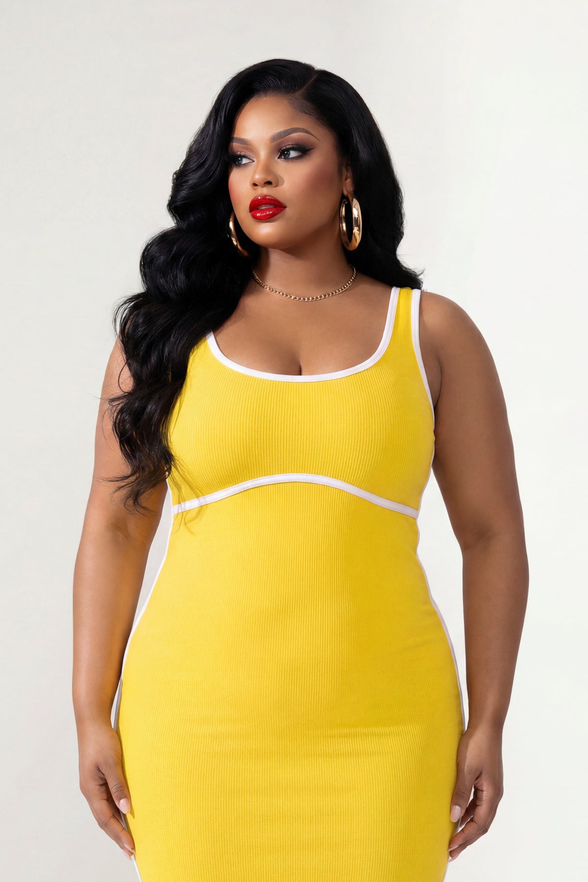 Plus Size Bold Lines Bodycon Dress - Yellow