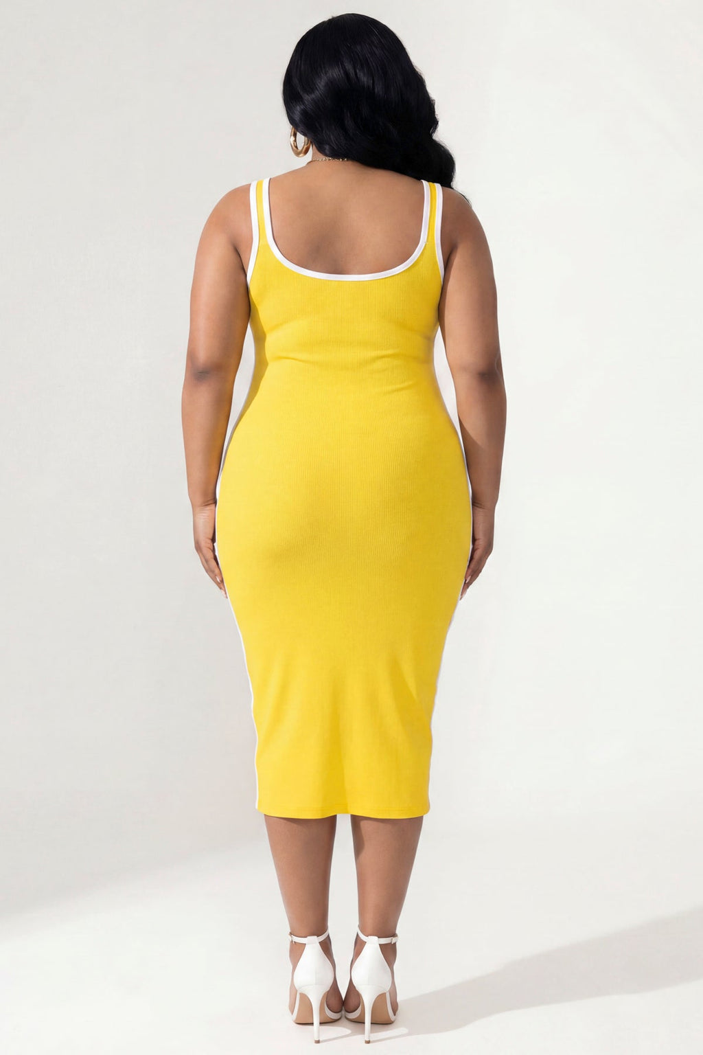 Plus Size Bold Lines Bodycon Dress - Yellow