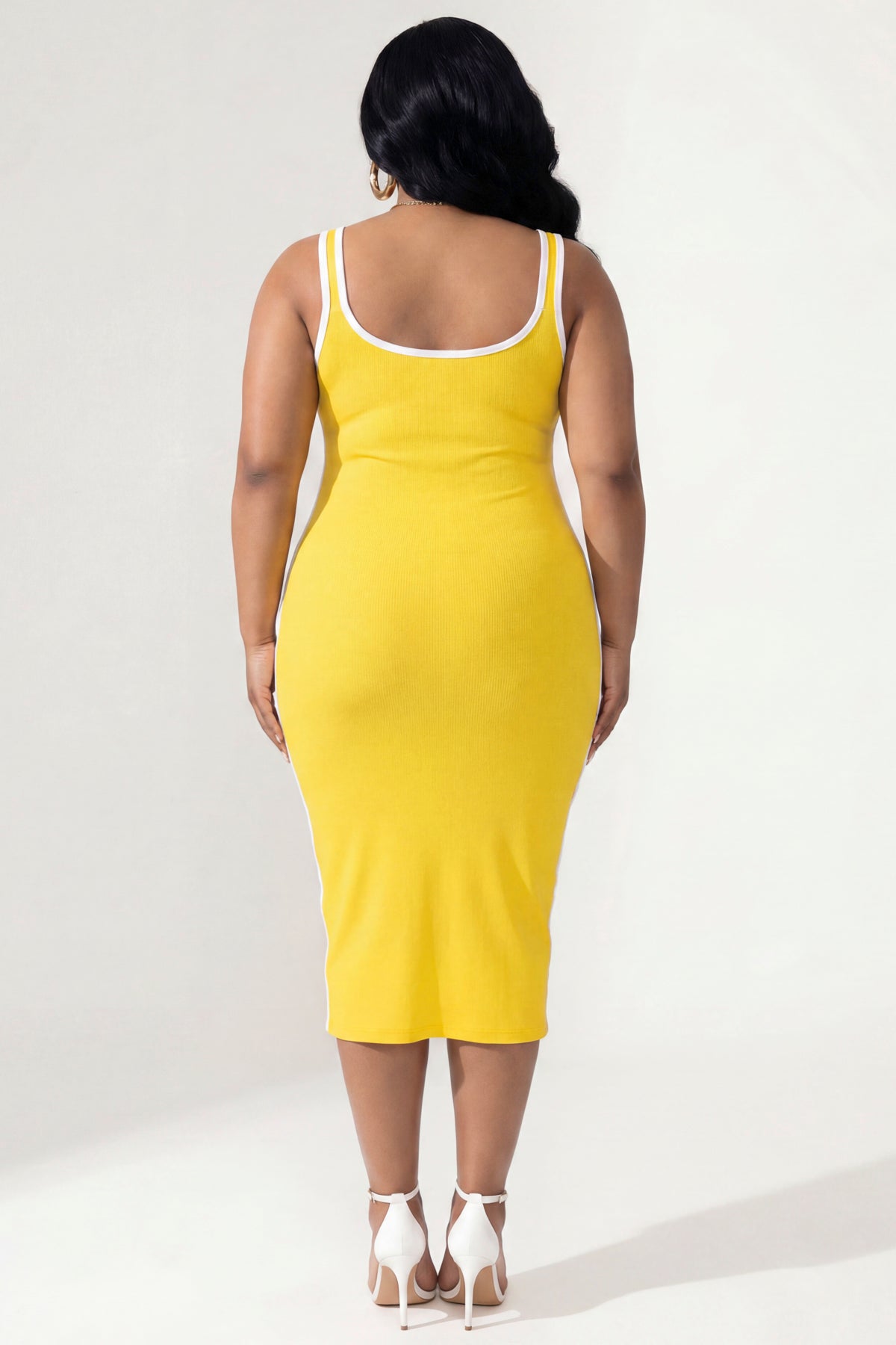 Plus Size Bold Lines Bodycon Dress - Yellow