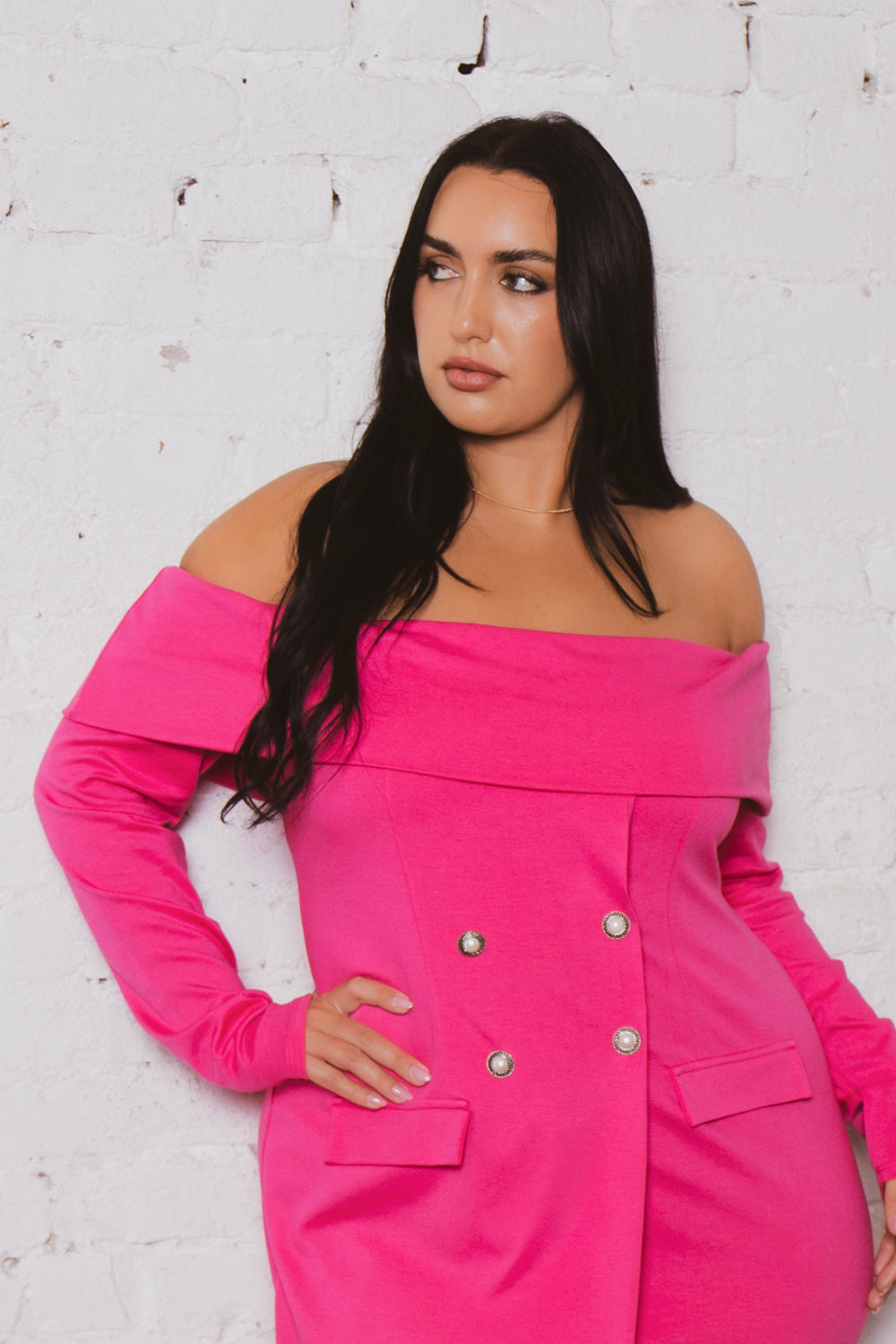 Plus Size Boss Babe Blazer  Dress - Fuchsia