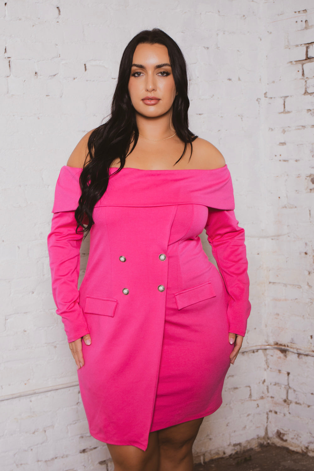 Plus Size Boss Babe Blazer  Dress - Fuchsia