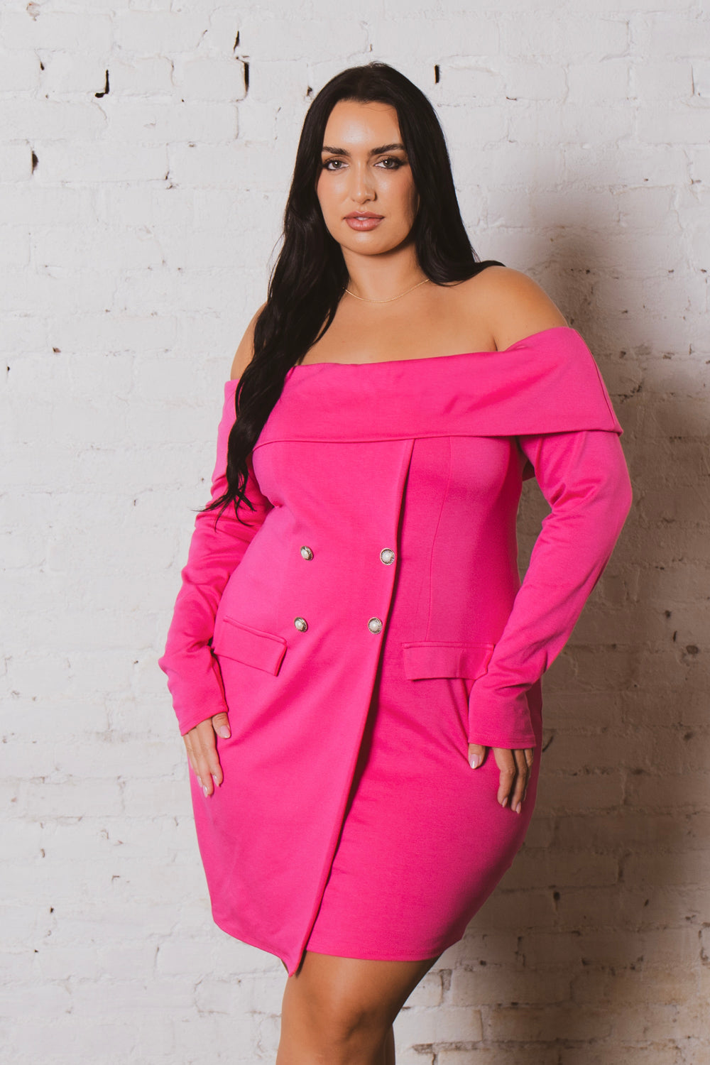 Plus Size Boss Babe Blazer  Dress - Fuchsia