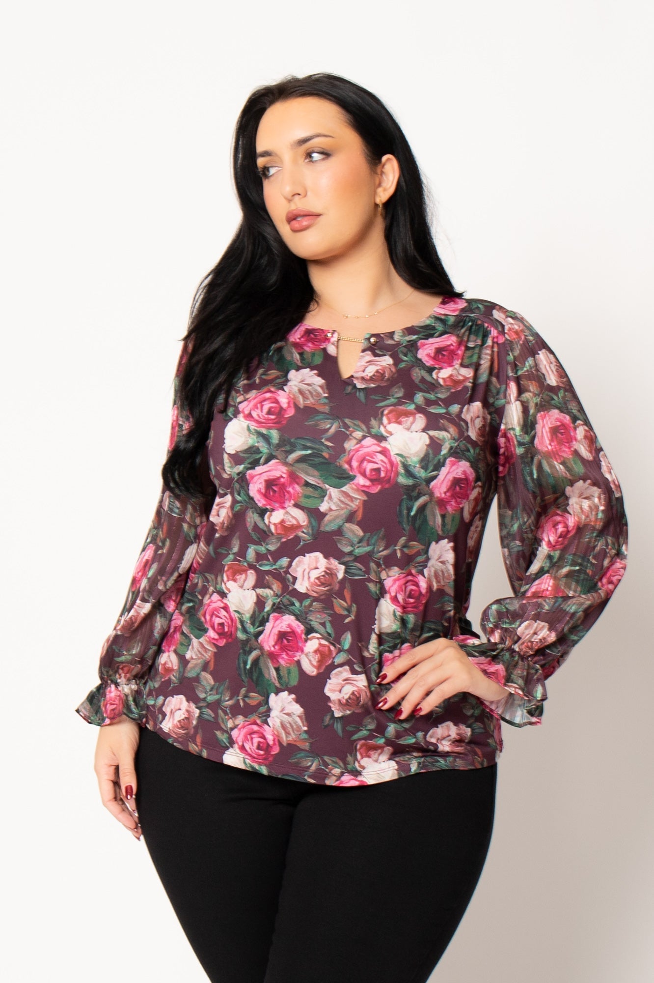 Plus Size Camille Petal Blouse- Brown