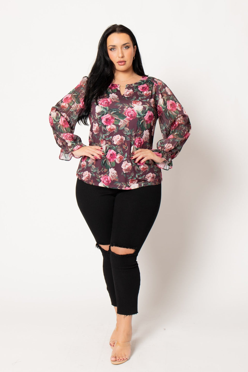 Plus Size Camille Petal Blouse- Brown