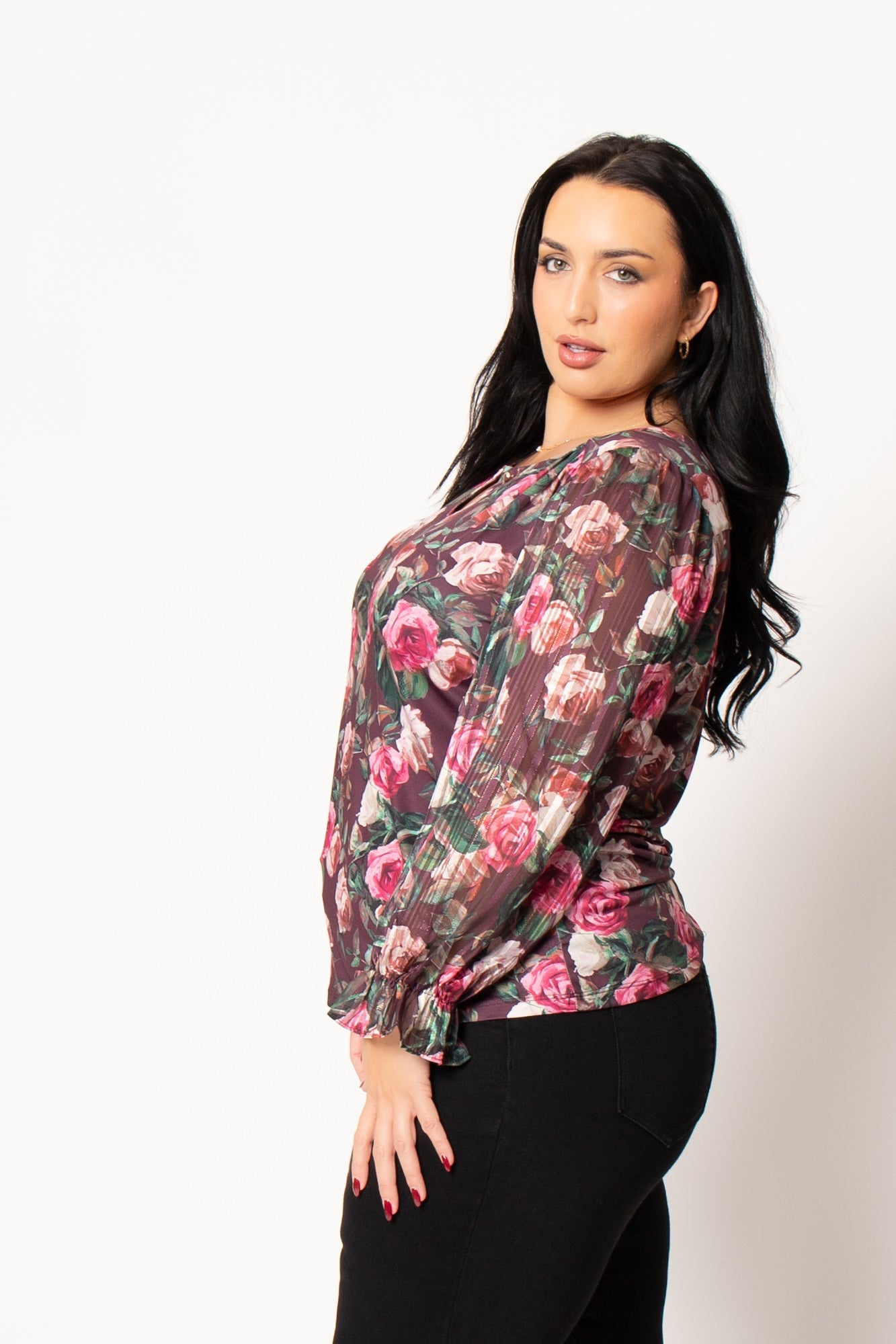 Plus Size Camille Petal Blouse- Brown