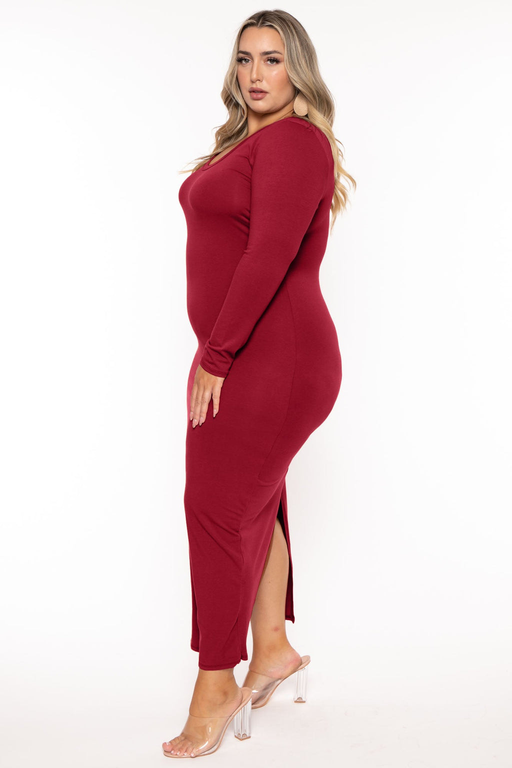Plus Size Carlette Bodycon Maxi  Dress -Burgundy