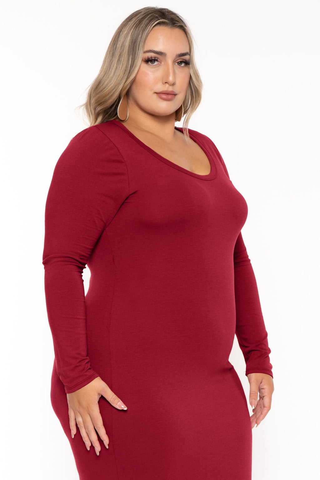 Plus Size Carlette Bodycon Maxi  Dress -Burgundy