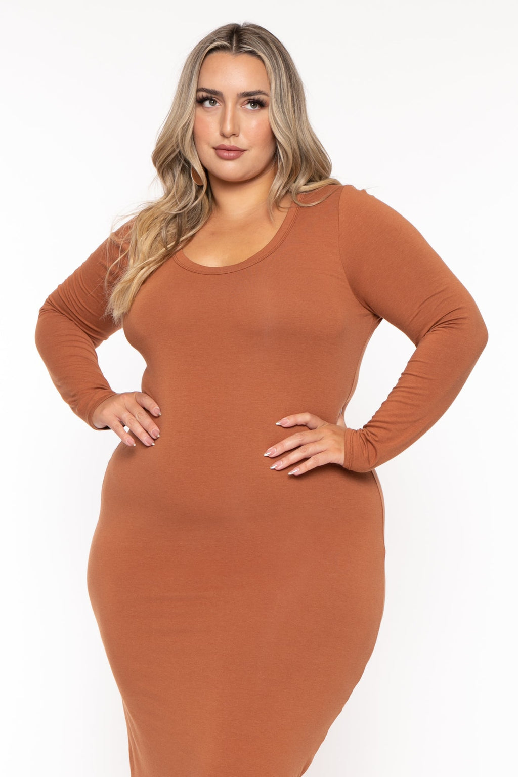 Plus Size Carlette Bodycon Maxi  Dress -Rust