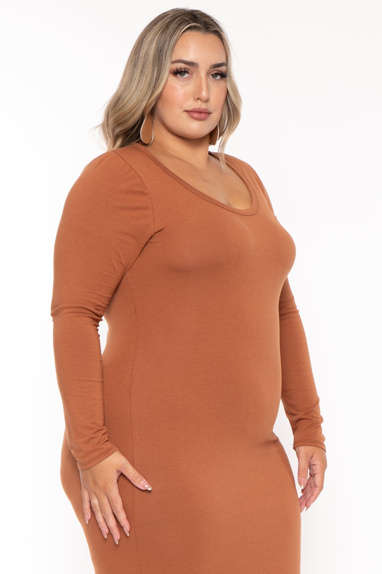 Plus Size Carlette Bodycon Maxi  Dress -Rust